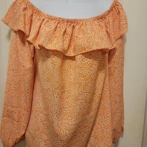 NWT Michael Kors Tangerine Off Shoulder 3/4 Sleeve Blouse - Large